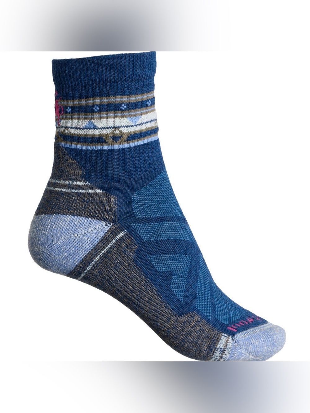 SmartWool Blue Zig Zag Valley Light Cushion Hiking Crew Socks Merino Wool Blend